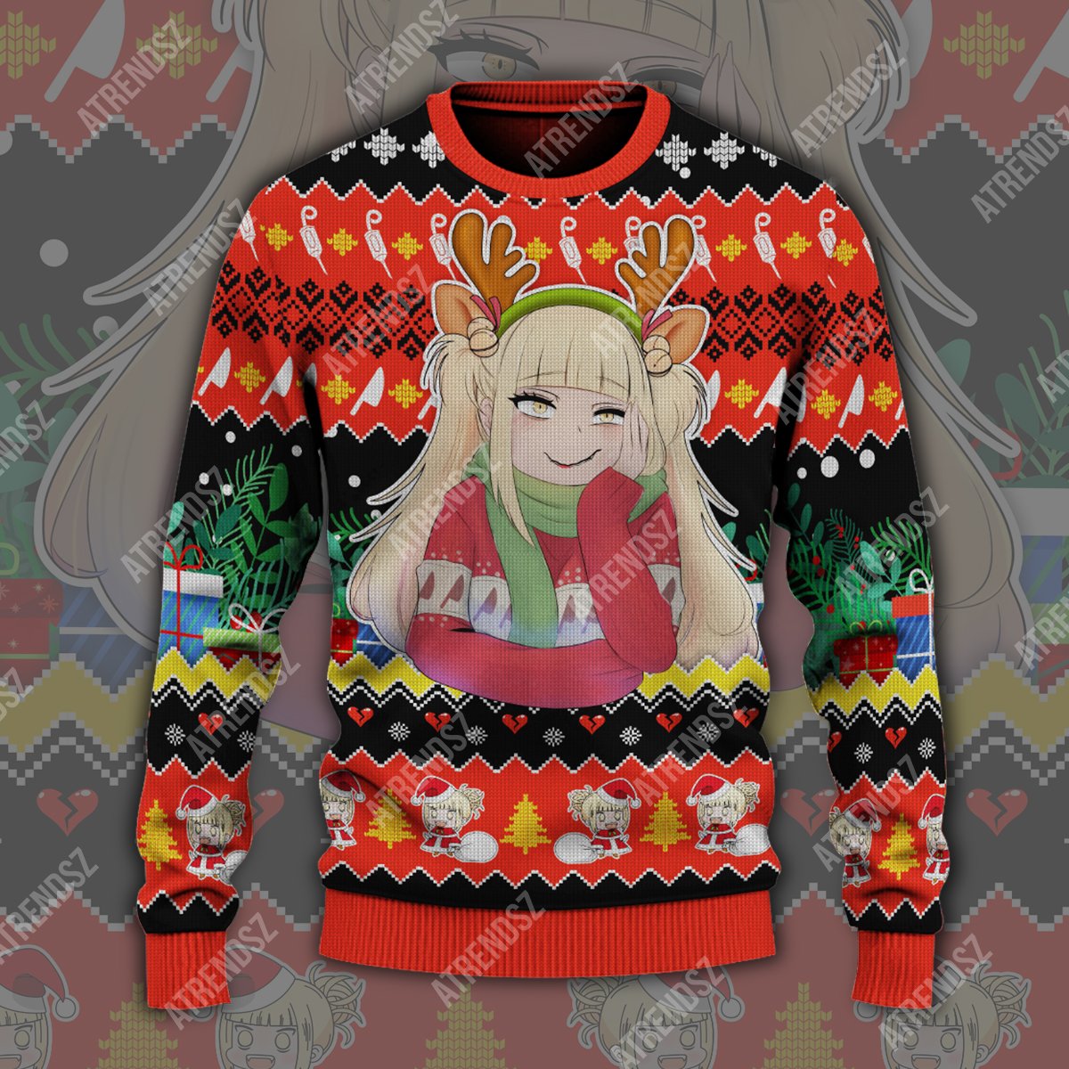  My Hero Academia Sweater Toga Himiko Christmas Pattern Red Ugly Sweater