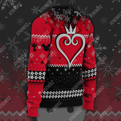  Kingdom Hearts Ugly Sweater Mickey Head Key Pattern Christmas Kingdom Hearts Symbol Red Black Sweater