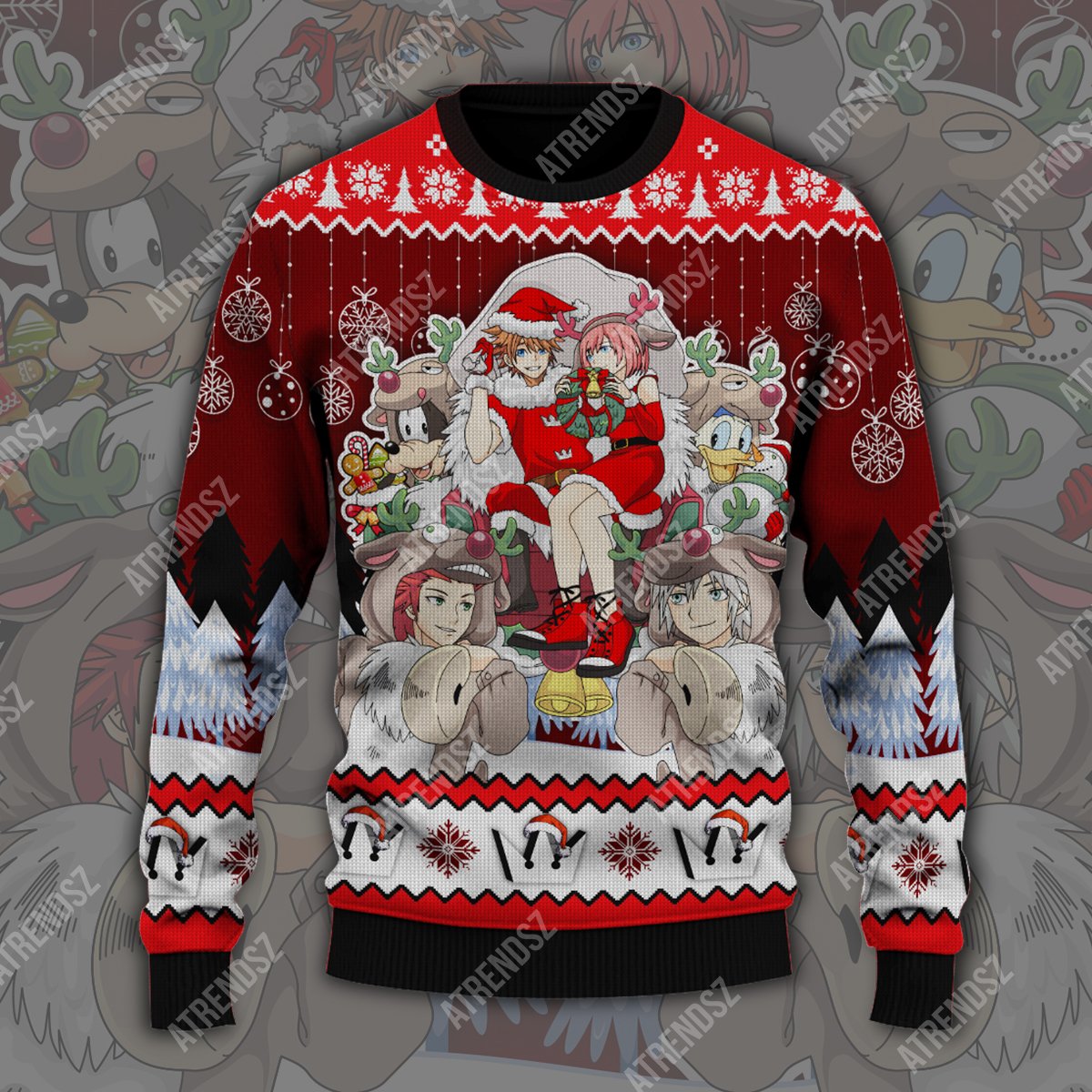  Kingdom Hearts Sweater Sora Kairi Costume Reindeer Red Ugly Sweater