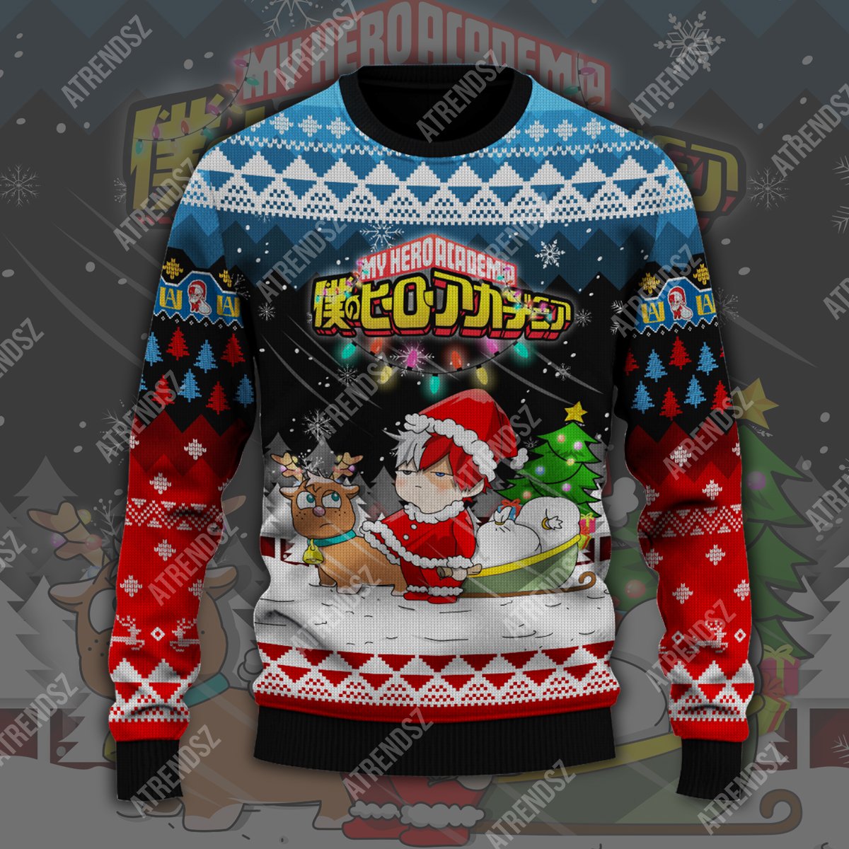  My Hero Academia Sweater Chibi Todoroki Shouto Blue Red Ugly Sweater