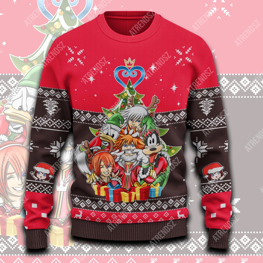  Kingdom Hearts Sweater Sora Kairi Riku Donald Goofy Red Ugly Sweater