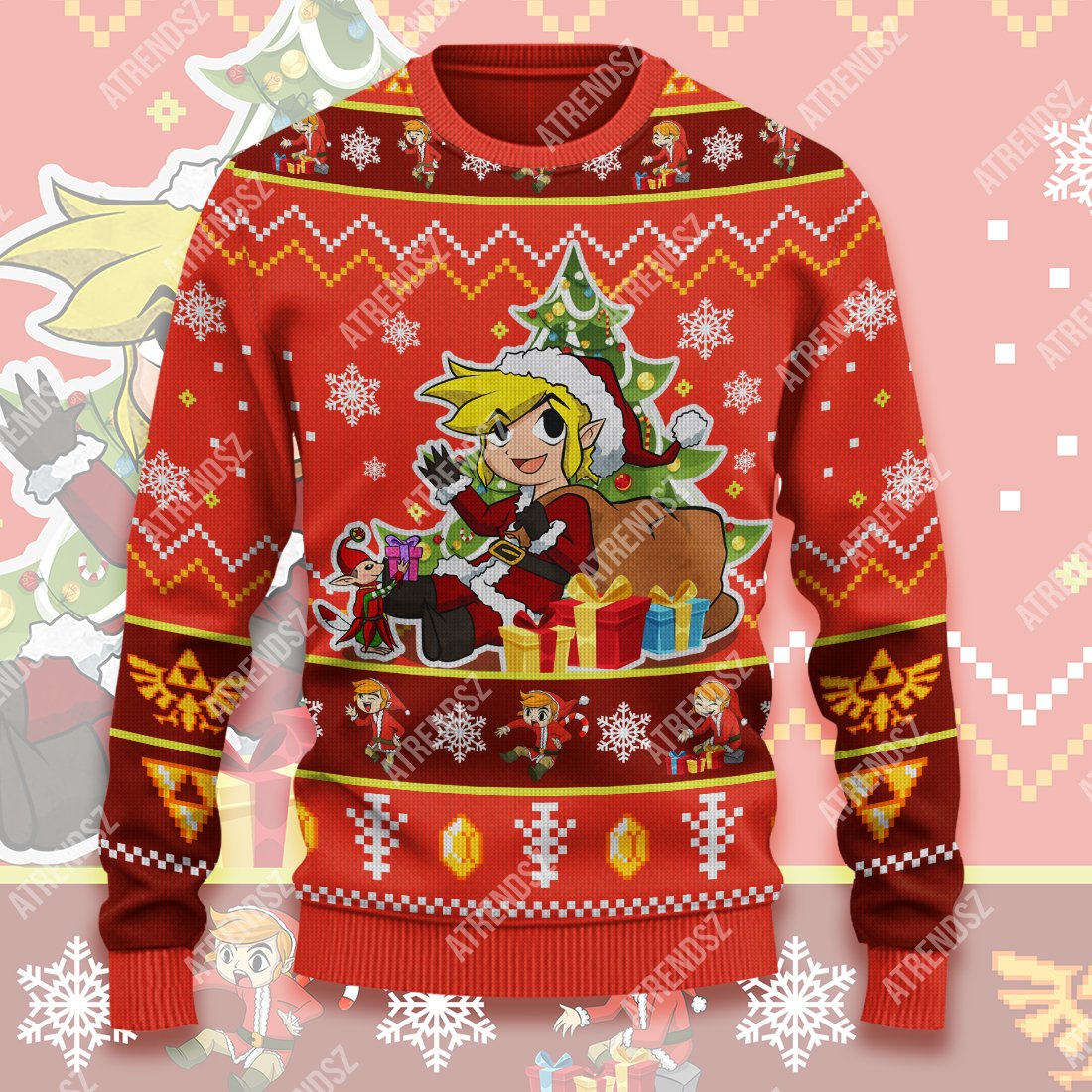 Unifinz Legend Of Zelda Ugly Sweater Chibi Link Sitting Under Christmas Tree Sweater Legend Of Zelda Sweater 2022