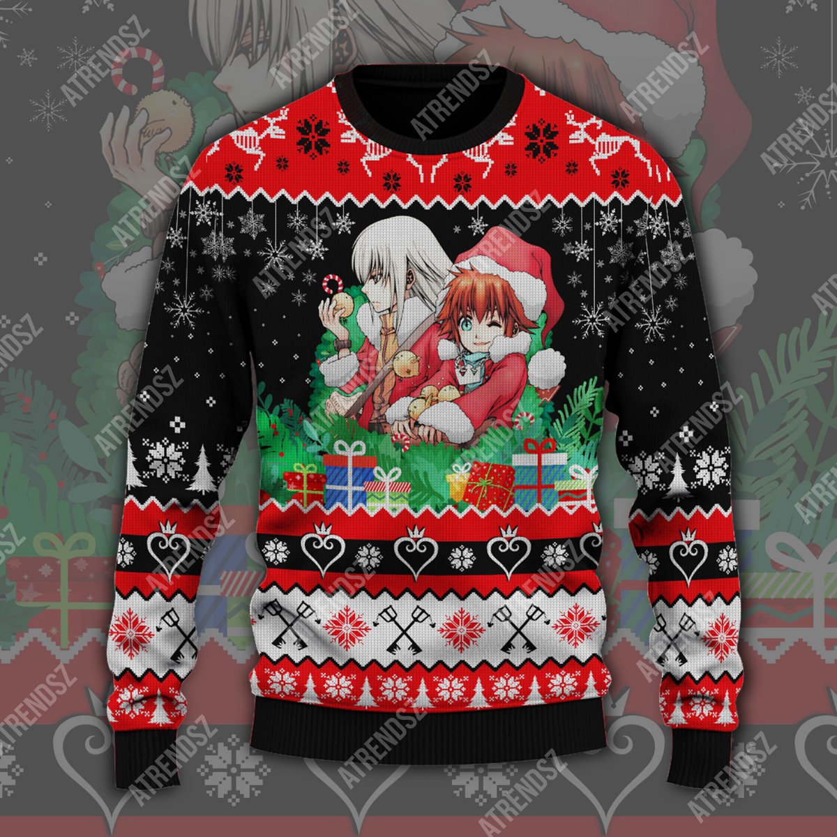  Kingdom Hearts Sweater Sora Riku Red Christmas Suit Gifts Black Red Ugly Sweater