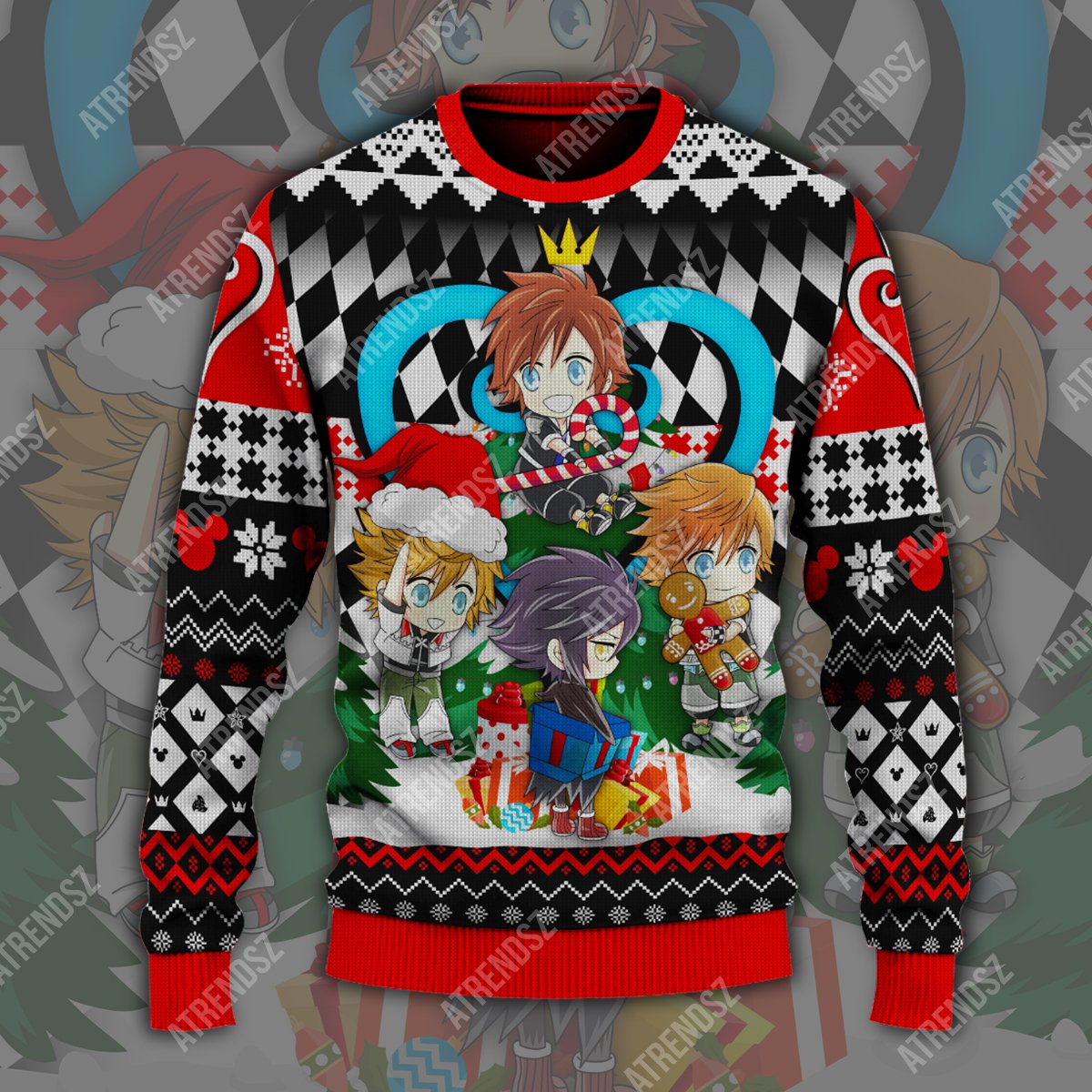  Kingdom Hearts Sweater Sora Roxas Ventus Black Red Ugly Sweater