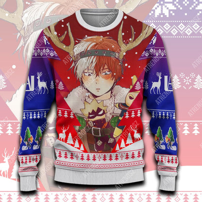  My Hero Academia Sweater Reindeer Todoroki Shouto Blue Red White Ugly Sweater