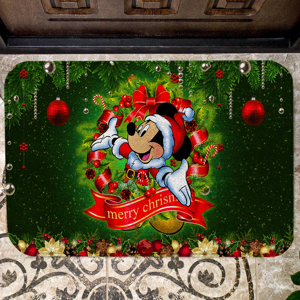 Unifinz DN Doormat MK Mouse Merry Christmas Laurel Christmas Doormat Cute Amazing DN MK Mouse Doormat Mats 2025