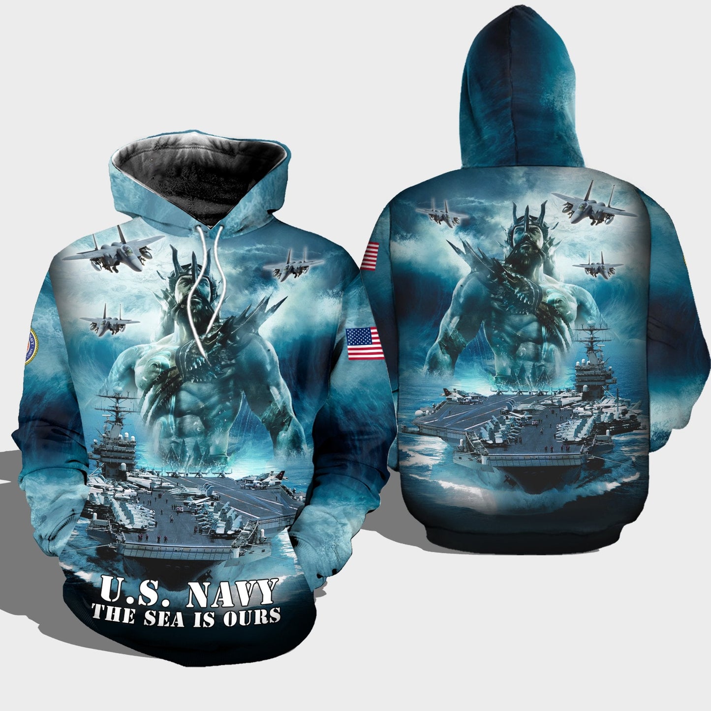 Unifinz Veteran US Navy Hoodie Marine Corps Emblem The Sea Is Ours Poseidon Cool T-shirt Navy Shirt Apparel 2022