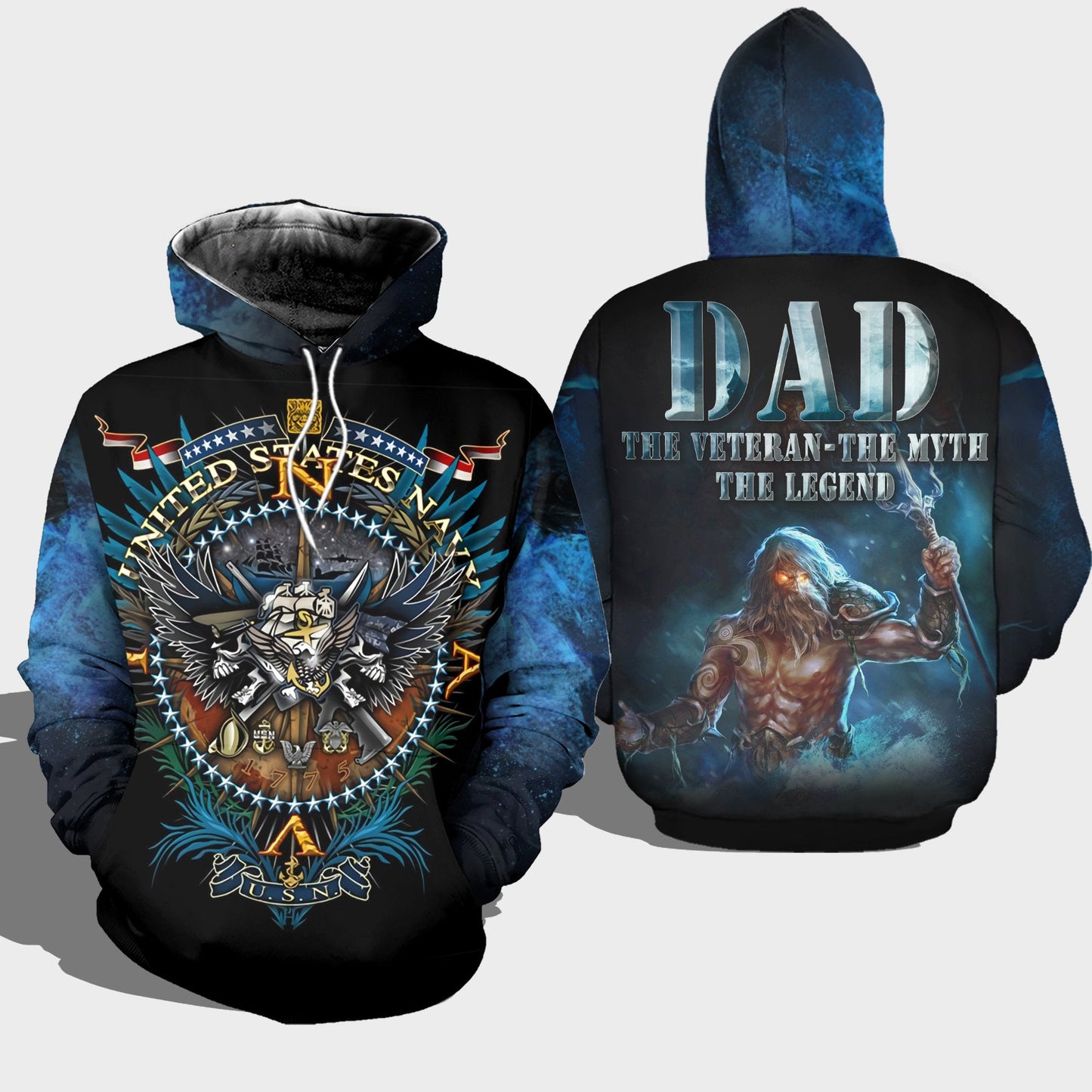 Unifinz Veteran Navy Father Hoodie Dad The Veteran Myth Legend T-shirt Veteran Hoodie Apparel Navy Hoodie Gift For Father's Day 2022