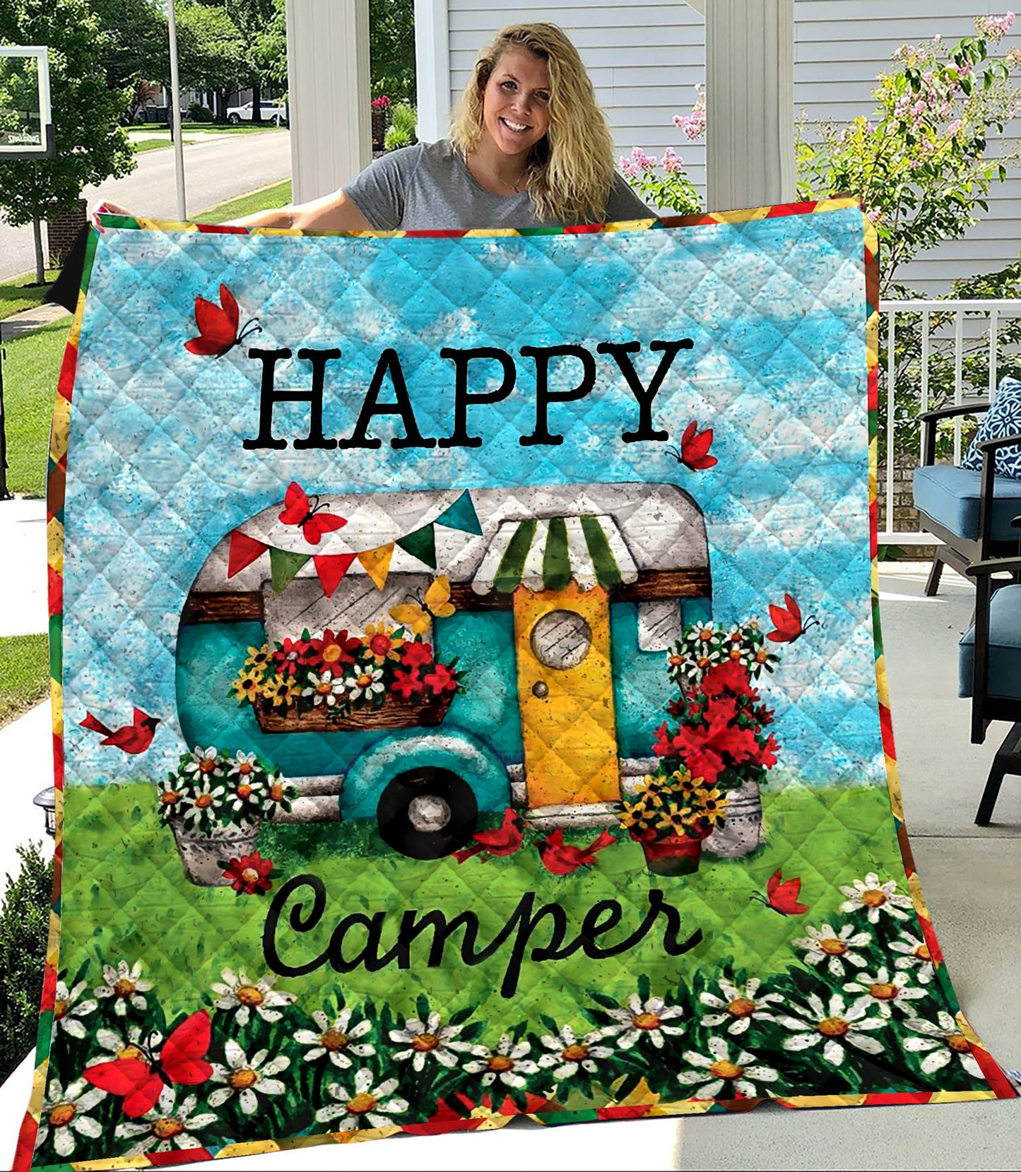 Unifinz Camping Quilt Happy Camper Camping Lovers Quilt Awesome High Quality Camping Quilt 2023
