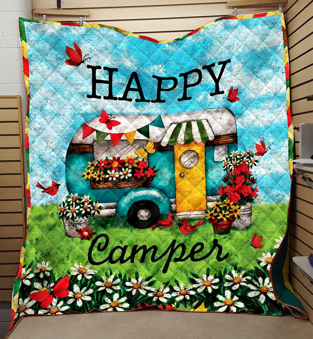 Unifinz Camping Quilt Happy Camper Camping Lovers Quilt Awesome High Quality Camping Quilt 2022