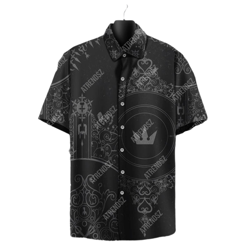 Unifinz Kingdom Hearts Hawaiian Shirt Kingdom Hearts Crown Symbol Black Grey Hawaii Aloha Shirt 2023