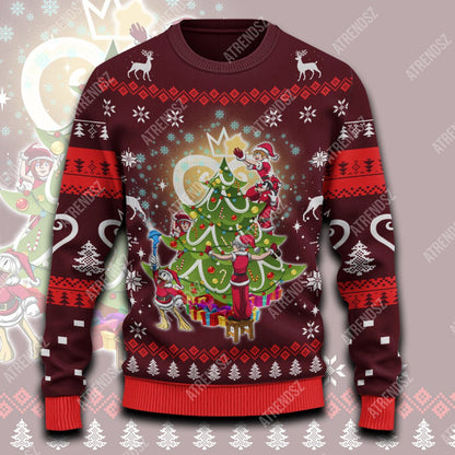  Kingdom Hearts Ugly Sweater Sora Riku Kairi Donaldd Decorate Christmas Tree Dark Red Sweater