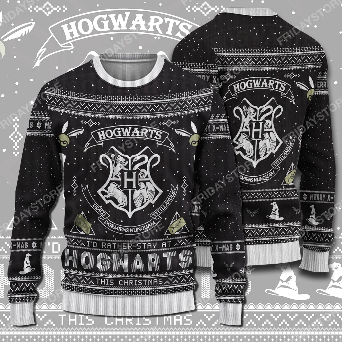 Unifinz HP Sweater I'd Rather To Stay At HW Christmas Ugly Sweater Amazing HP Ugly Sweater 2022