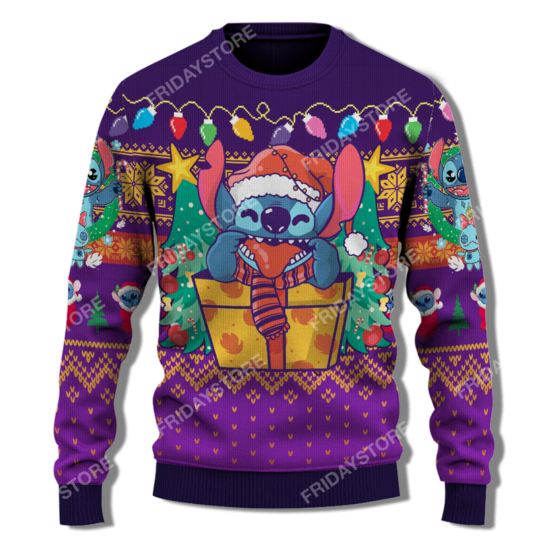 Unifinz LAS Sweater Happy Stitch With Christmas Tree Christmas Sweater Cute Awesome DN Stitch Ugly Sweater 2024