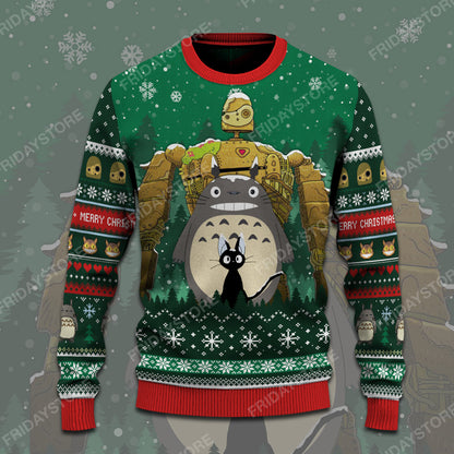 Unifinz GB Ugly Sweater GB Toro And Kiki's Cat Christmas Sweater Awesome Totoro Ugly Sweater 2024