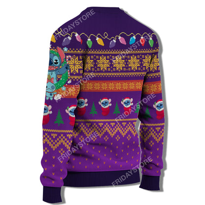 Unifinz LAS Sweater Happy Stitch With Christmas Tree Christmas Sweater Cute Awesome DN Stitch Ugly Sweater 2023