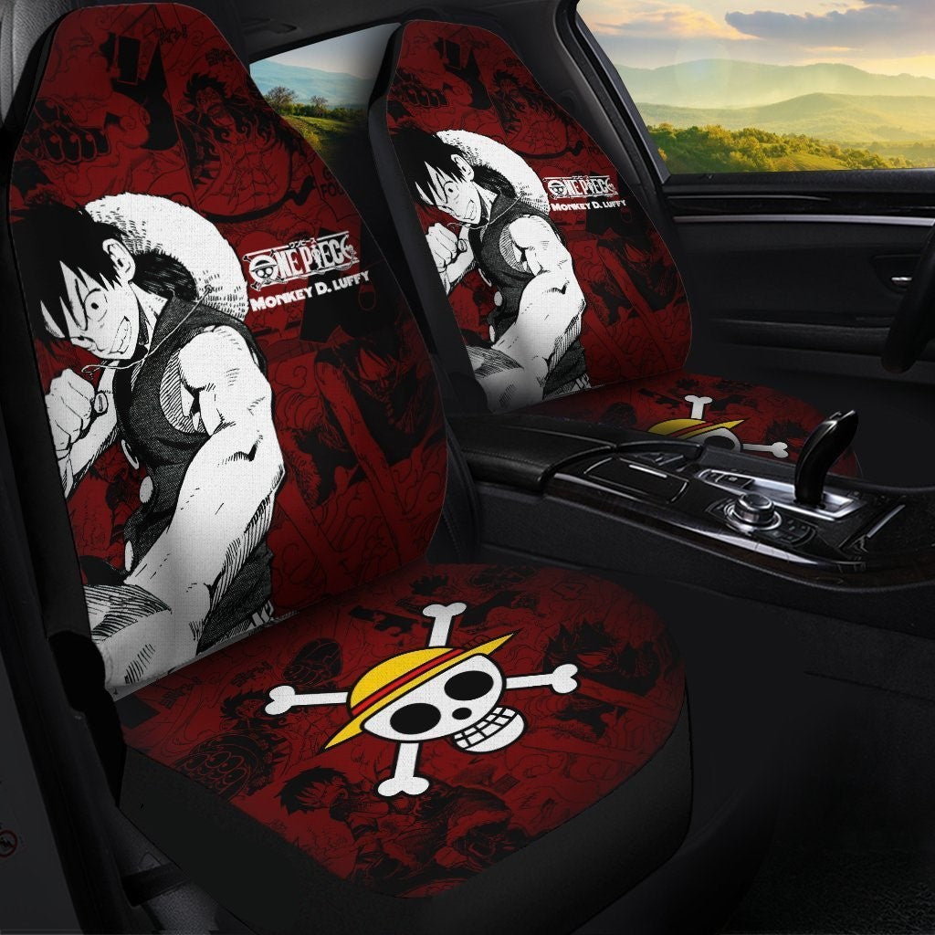 One Piece Car Seat Covers Monkey D Luffy One Piece Logo Seat Covers