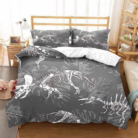 Dinosaur Bedding Set Monochrome Dinosaur Fossil Duvet Covers Gray Unique Gift