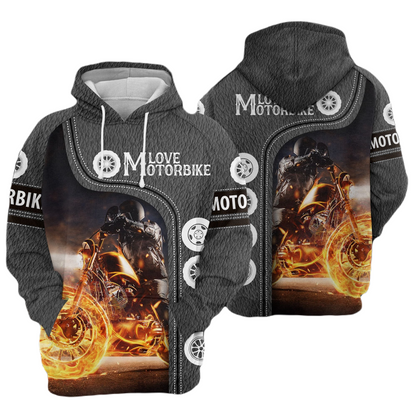 Motorcycle Hoodie Love Motorbike Fire Ride Hoodie Gray Unisex