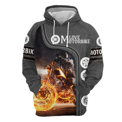 Motorcycle Hoodie Love Motorbike Fire Ride Hoodie Gray Unisex