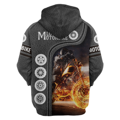 Motorcycle Hoodie Love Motorbike Fire Ride Hoodie Gray Unisex