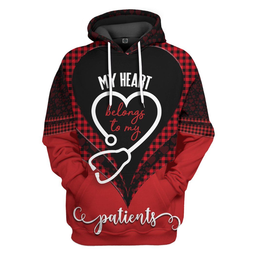 Unifinz Nurse Hoodie My Heart Belongs To My Patients T-shirt Nurse Shirt Apparel Amazing Gift For Nurse 2025