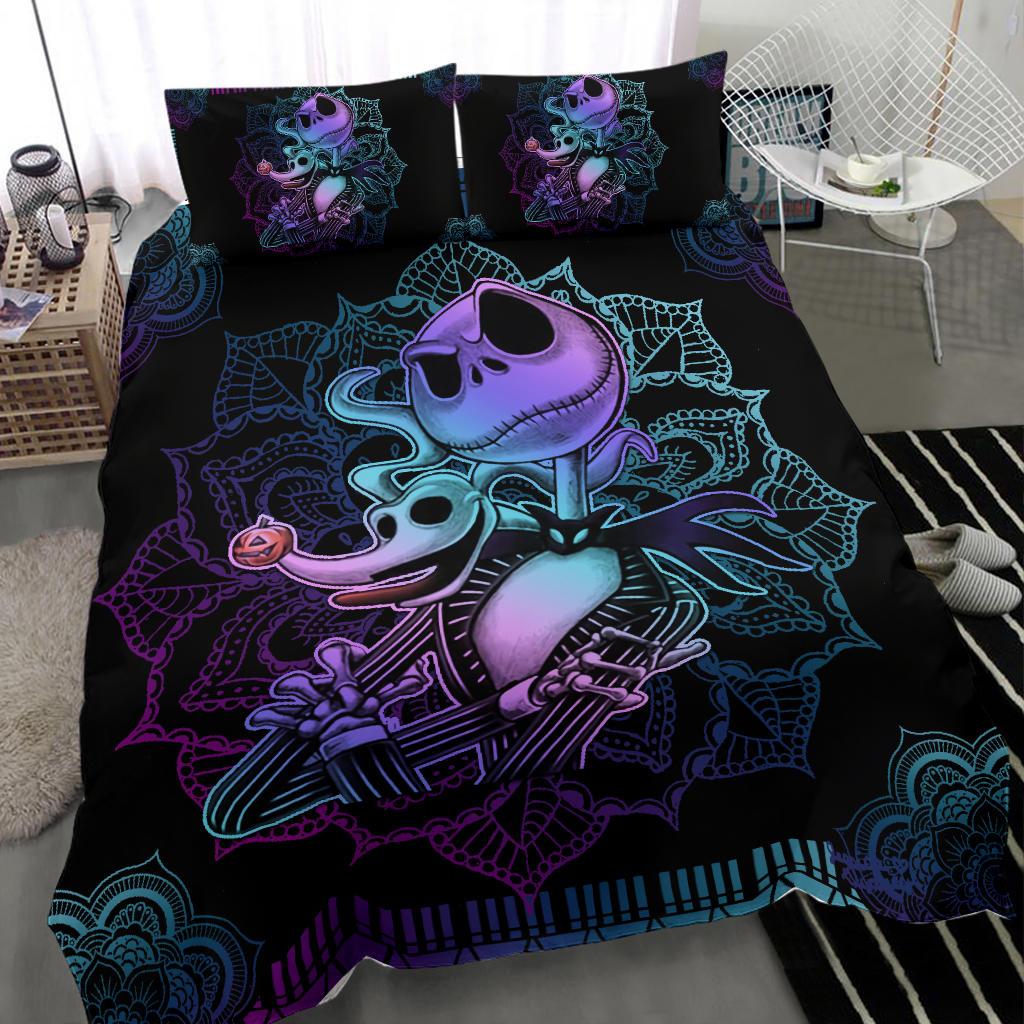 TNBC Bedding Set Jack Skellington Mandala Pattern Duvet Covers Black Unique Gift