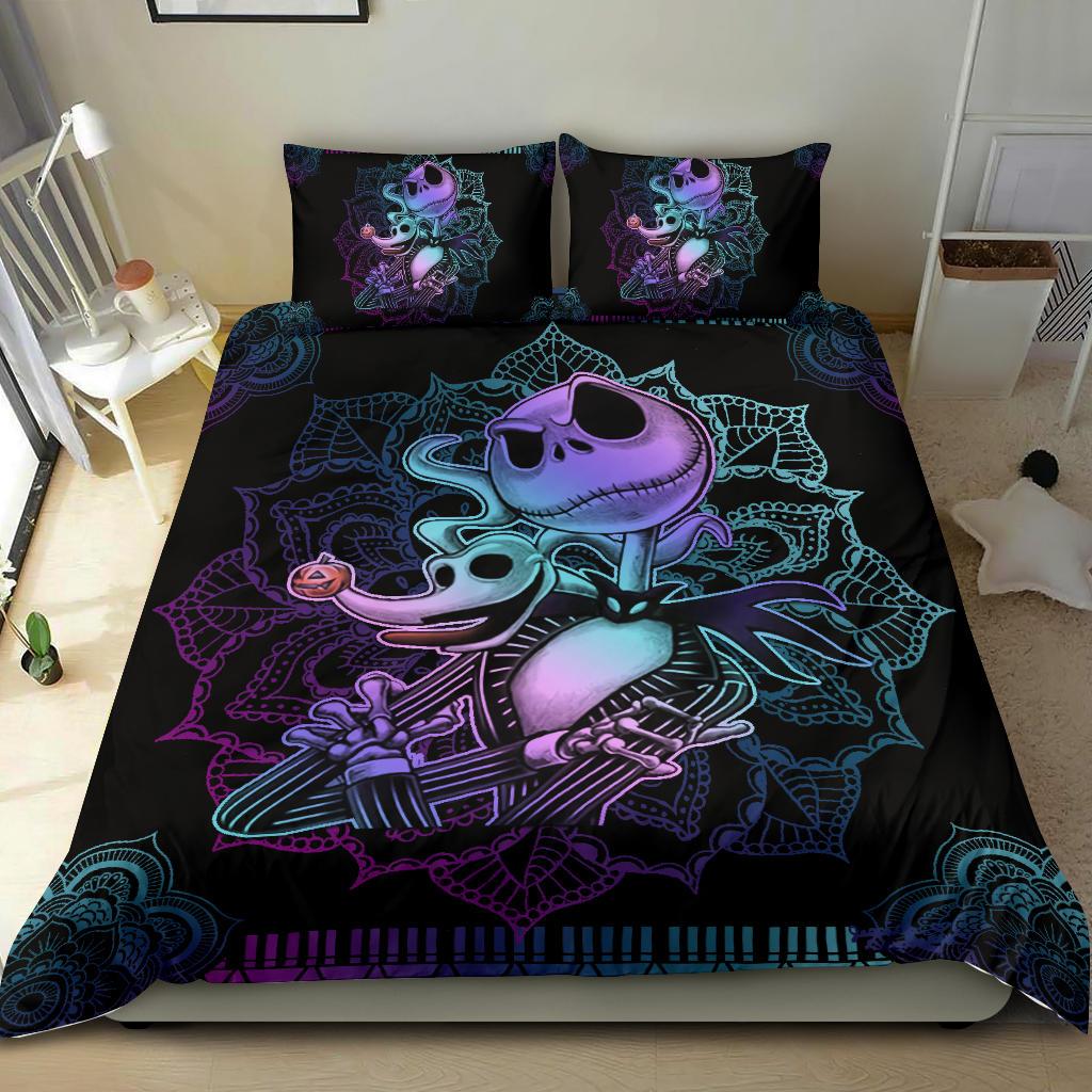 TNBC Bedding Set Jack Skellington Mandala Pattern Duvet Covers Black Unique Gift