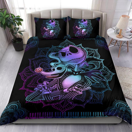 TNBC Bedding Set Jack Skellington Mandala Pattern Duvet Covers Black Unique Gift