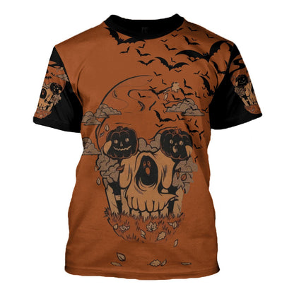 Friday89 Halloween Shirt Halloween Pumpkin Shost Skull Bats Black Orange T-shirt Halloween Hoodie Unisex Full Print