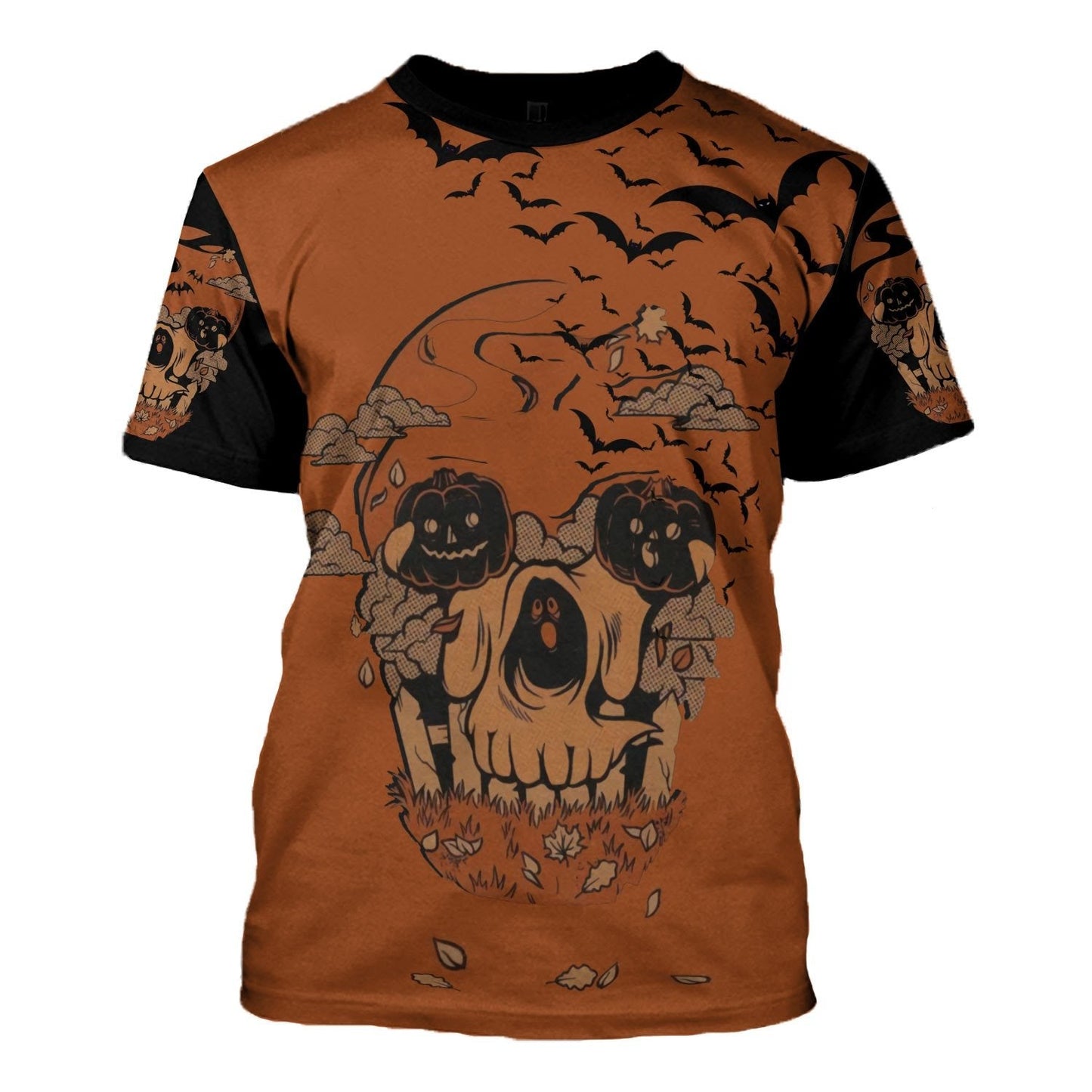  Halloween Shirt Halloween Pumpkin Shost Skull Bats Black Orange T-shirt Halloween Hoodie Unisex Full Print