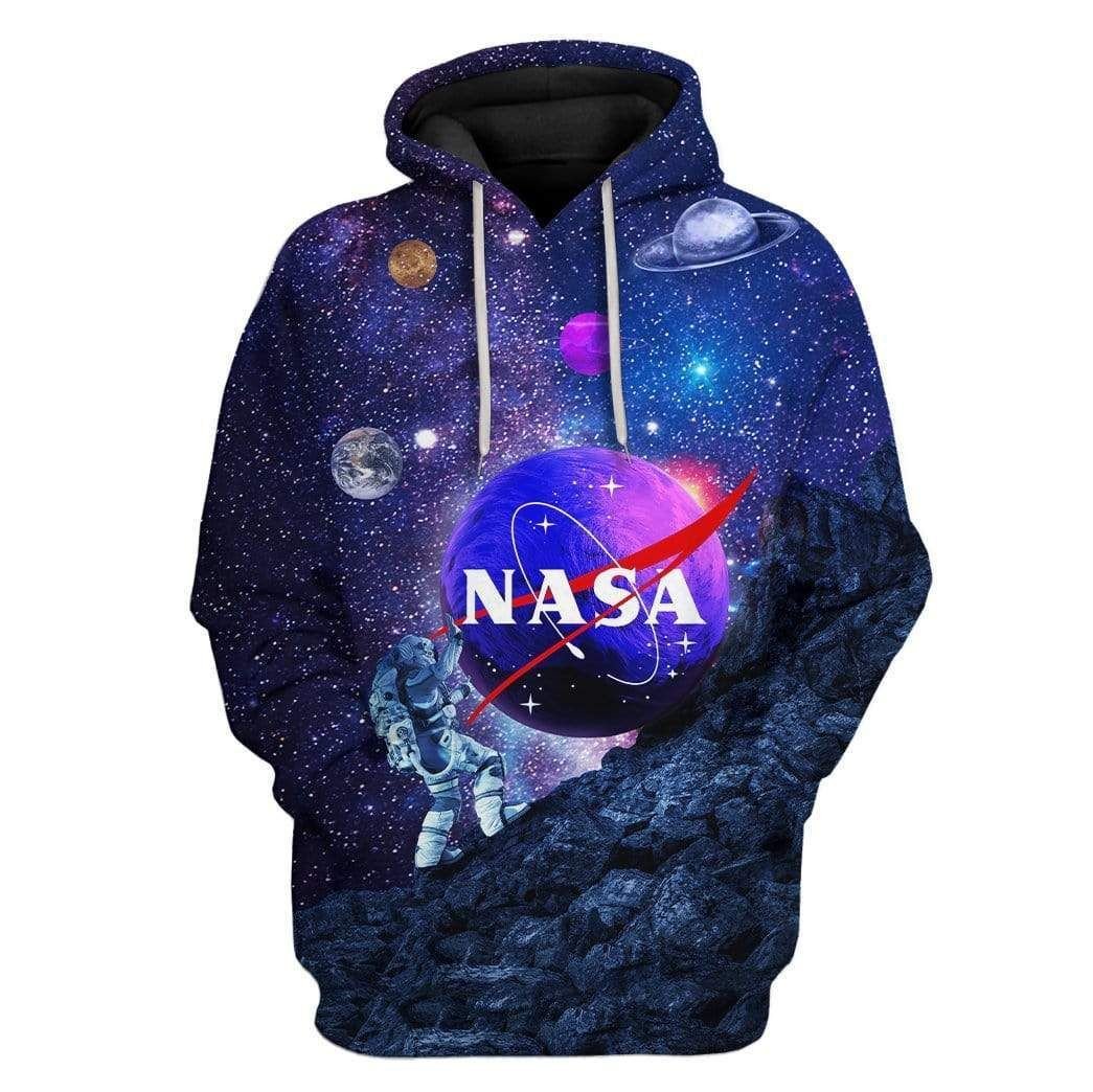 NASA Hoodie Astronaut Pushes Nasa Logo Galaxy Hoodie Colorful Unisex