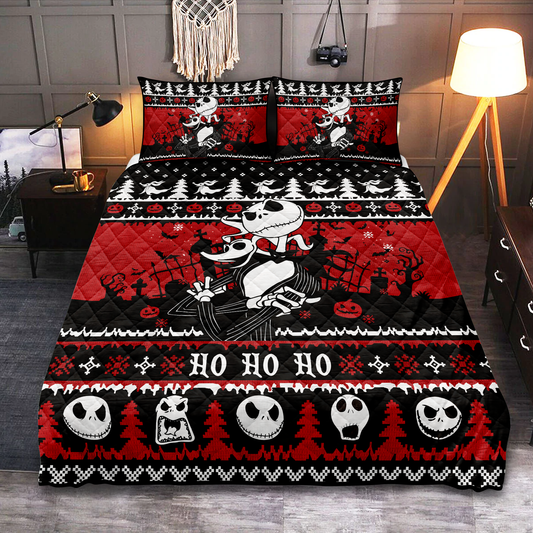 TNBC Bedding Set Jack Christmas Pattern Hohoho Duvet Covers Black Red Unique Gift