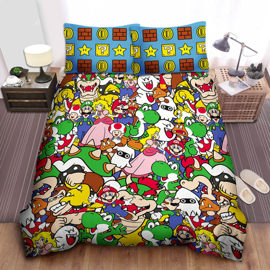 Mario Bedding Set Super Mario All Characters Pattern Duvet Covers Colorful Unique Gift