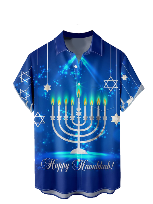 Hanukkah Hawaii Shirt Happy Hanukkah Menorah Light Aloha Shirt Blue Unisex