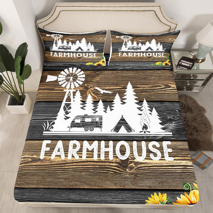 Camping Bedding Set Old Barn Door Farmhouse Wood Pattern Duvet Covers Brown White Unique Gift