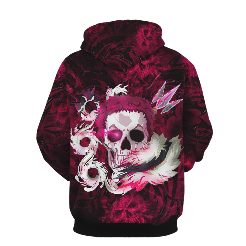 One Piece Hoodie One Piece Charlotte Katakuri Skull Hoodie Pink Black Unisex