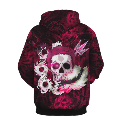 One Piece Hoodie One Piece Charlotte Katakuri Skull Hoodie Pink Black Unisex