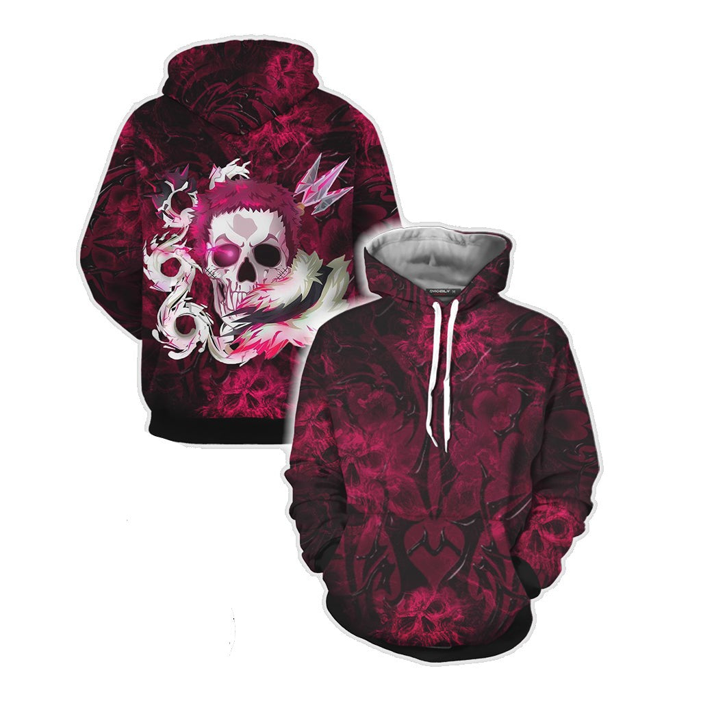 One Piece Hoodie One Piece Charlotte Katakuri Skull Hoodie Pink Black Unisex