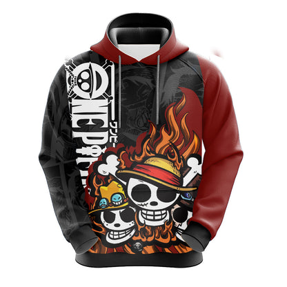 One Piece Hoodie One Piece Luffy Sabo Ace Pirate Skulls Hoodie Black Red Unisex