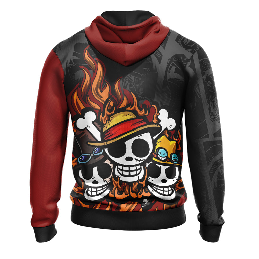 One Piece Hoodie One Piece Luffy Sabo Ace Pirate Skulls Hoodie Black Red Unisex