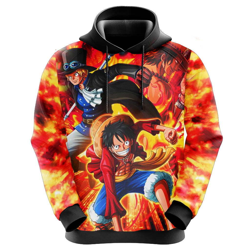 One Piece Hoodie One Piece Luffy Sabo Ace Fire Hoodie Colorful Unisex