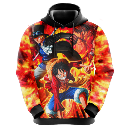 One Piece Hoodie One Piece Luffy Sabo Ace Fire Hoodie Colorful Unisex