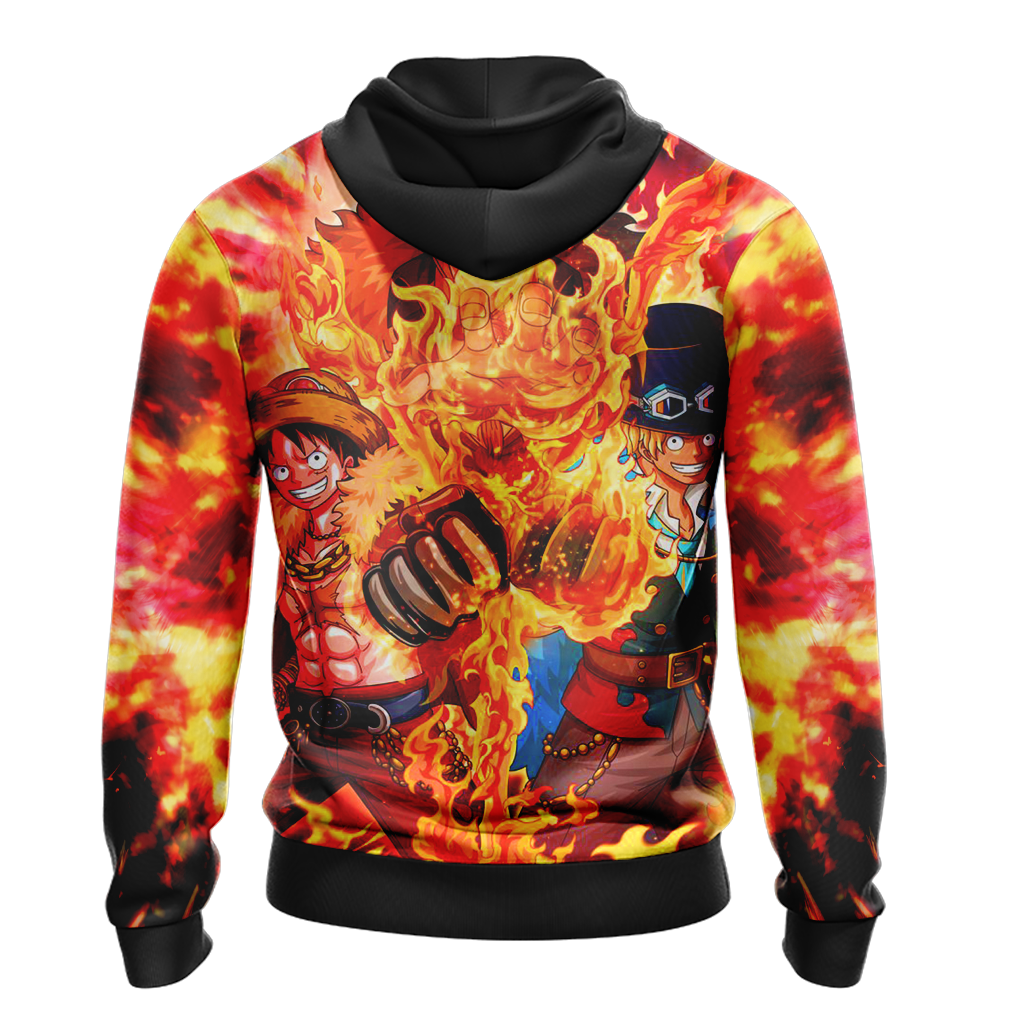 One Piece Hoodie One Piece Luffy Sabo Ace Fire Hoodie Colorful Unisex