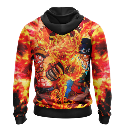 One Piece Hoodie One Piece Luffy Sabo Ace Fire Hoodie Colorful Unisex