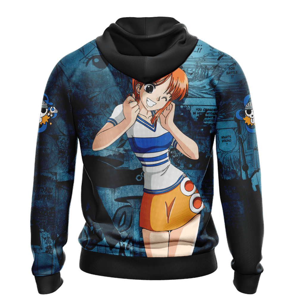 One Piece Hoodie One Piece Nami Graphic Manga Style Hoodie Blue Unisex