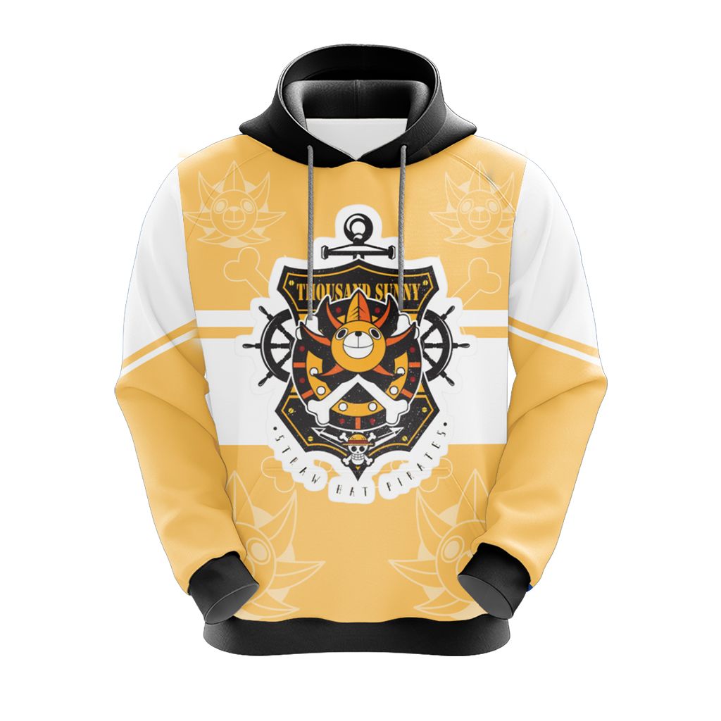 One Piece Hoodie Thousand Sunny Straw Hat Pirates Hoodie White Orange Unisex