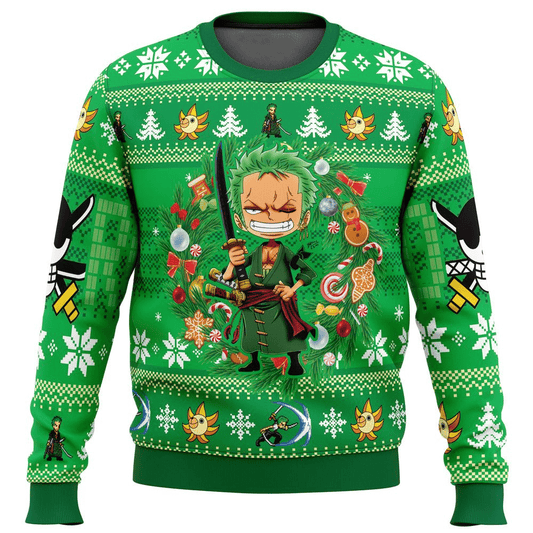 One Piece Sweatshirt Roronoa Zoro Chibi Christmas Sweatshirt Green Unisex Adults New Release