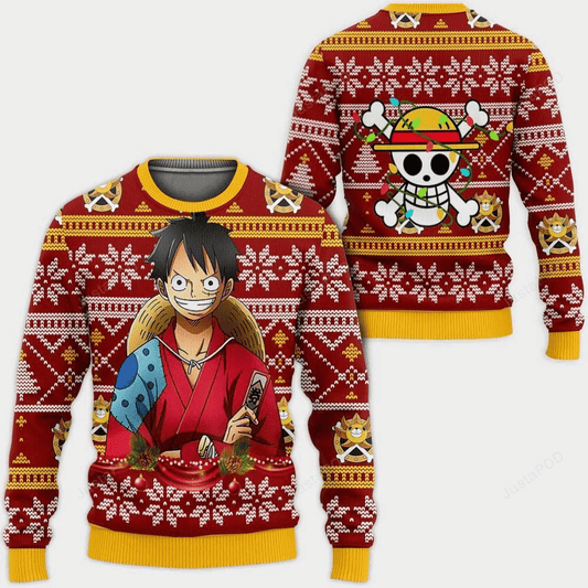 One Piece Sweatshirt One Piece Anime Monkey D. Luffy Sweatshirt Red Yellow Unisex Adults New Release