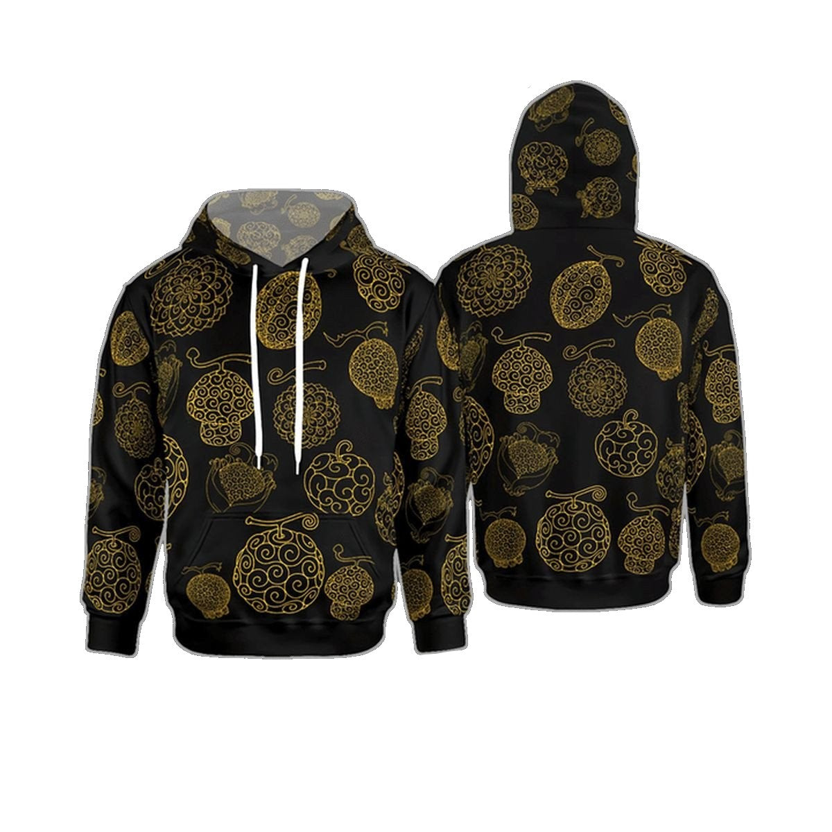 One Piece Hoodie One Piece Fruit Devil Pattern Hoodie Black Yellow Unisex
